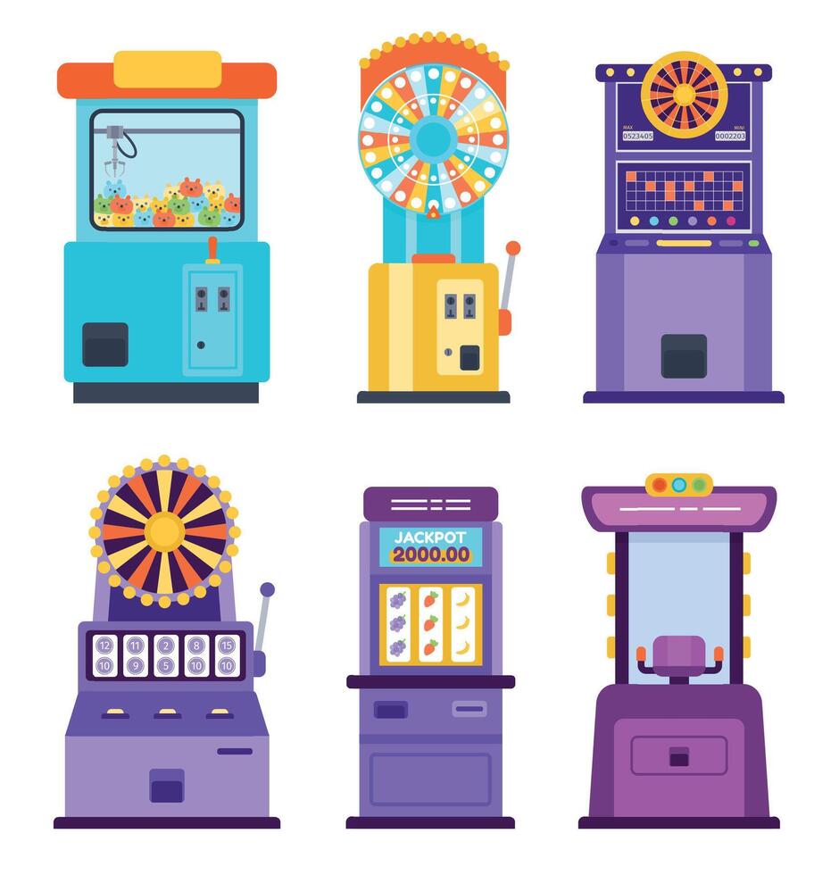 cartoon casino gambling slot machines vector
