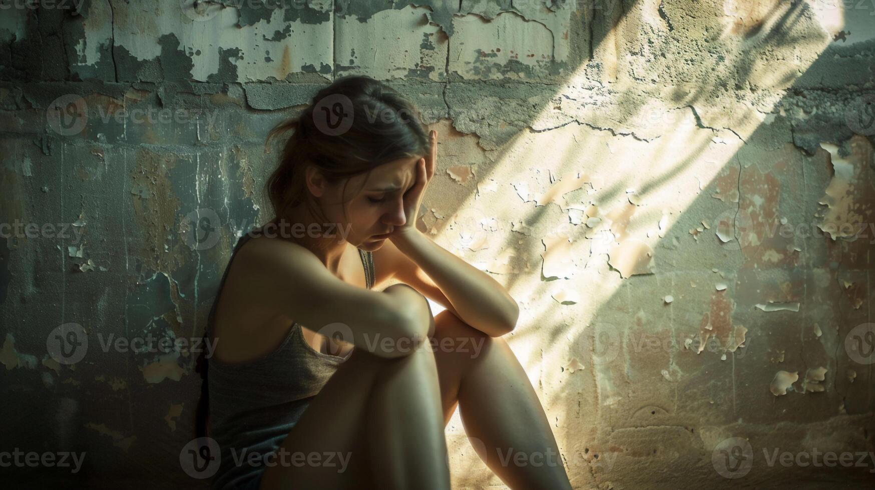 AI generated Depressed woman suffered from mental illness,stressed,over thinking,anxiety,mental illness concept photo