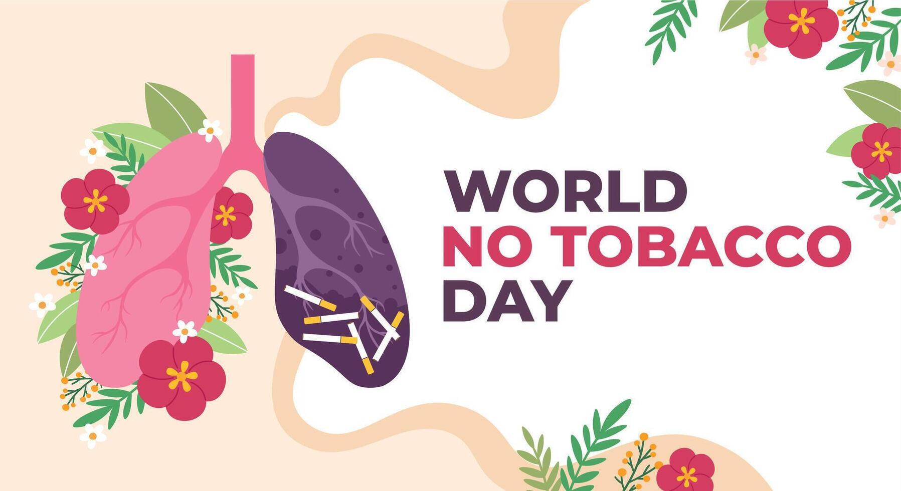 World no Tobacco Day poster, stop addiction, smoking quitting. Cigarettes awareness banner with healthy and diseased lungs vector background