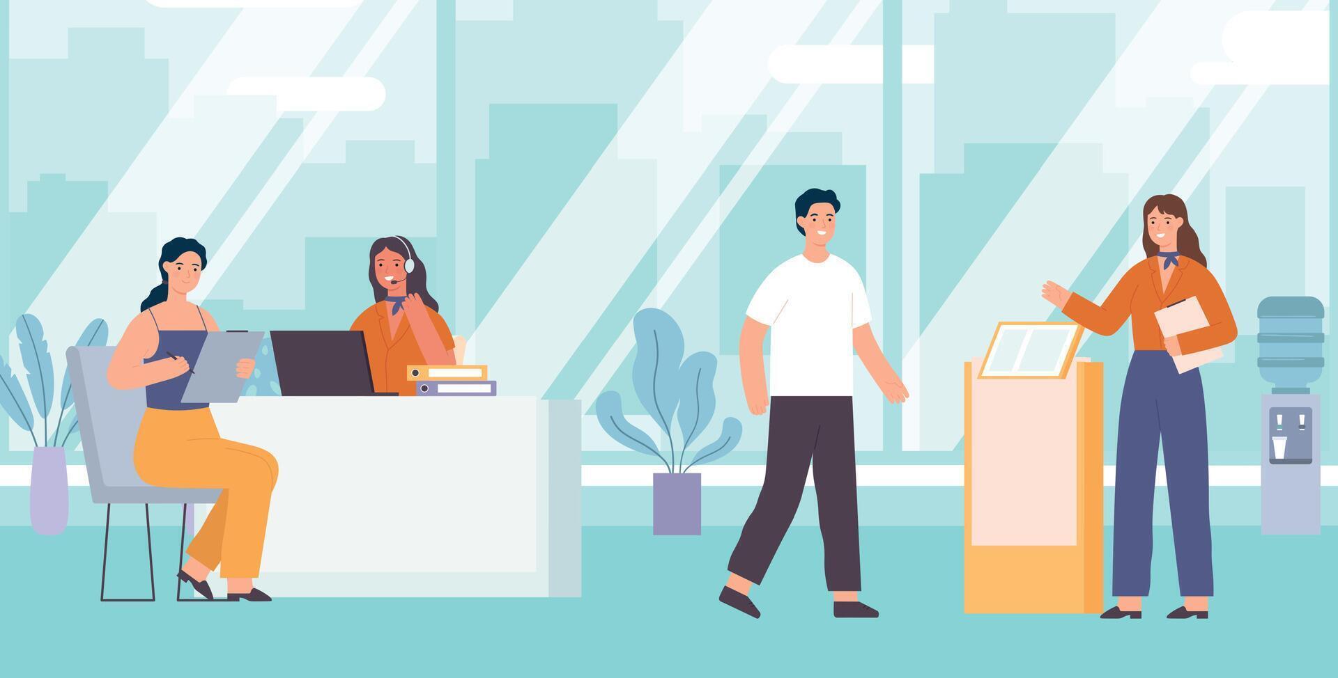 Bank service employees and clients, getting credit vector