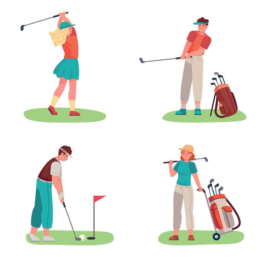Golf player playing with ball and stick vector