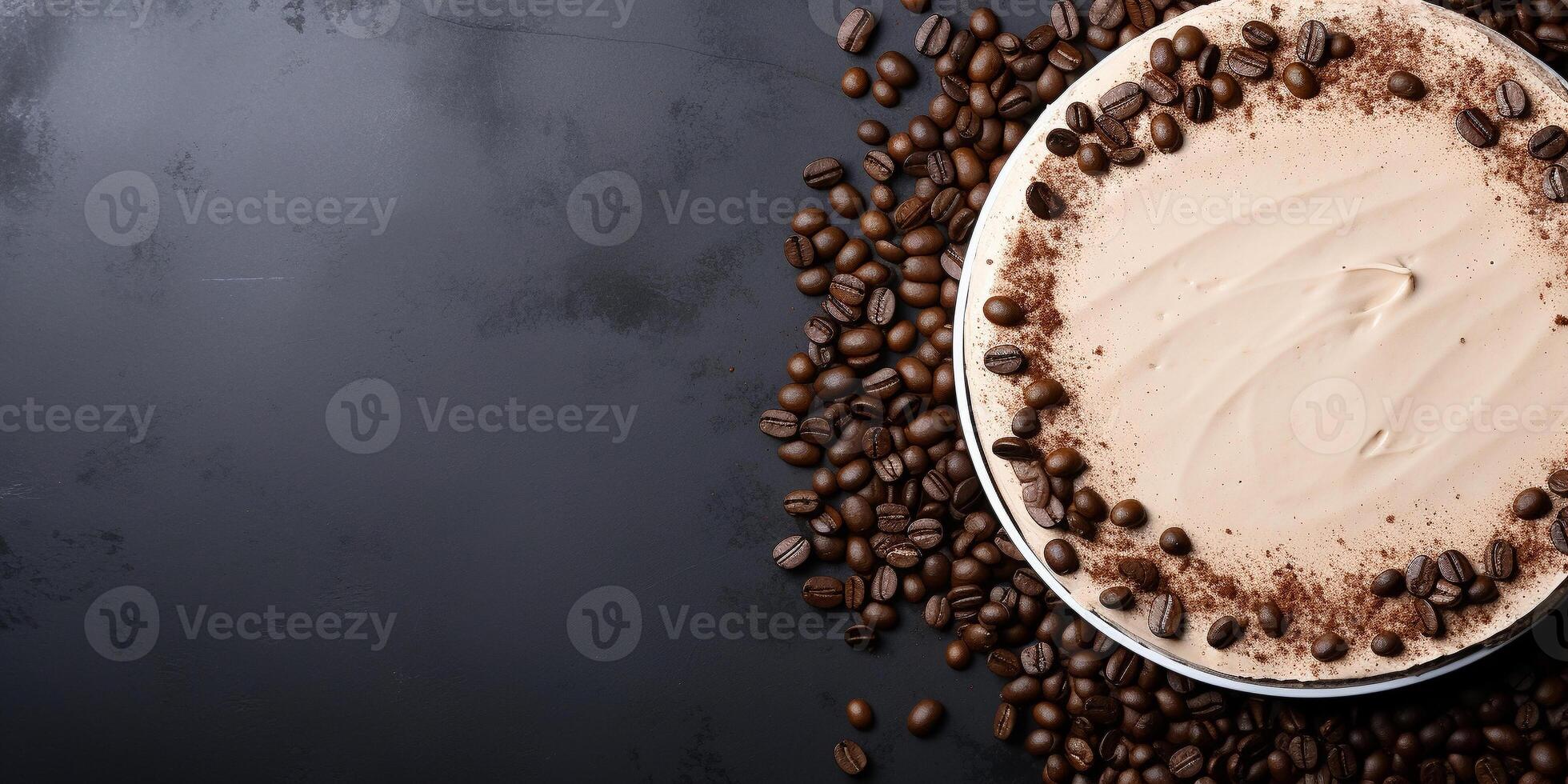 AI generated Top view of Mocha Madness torte on dark concrete background with copy space Delicious fresh baked healthy vegan homemade dessert photo