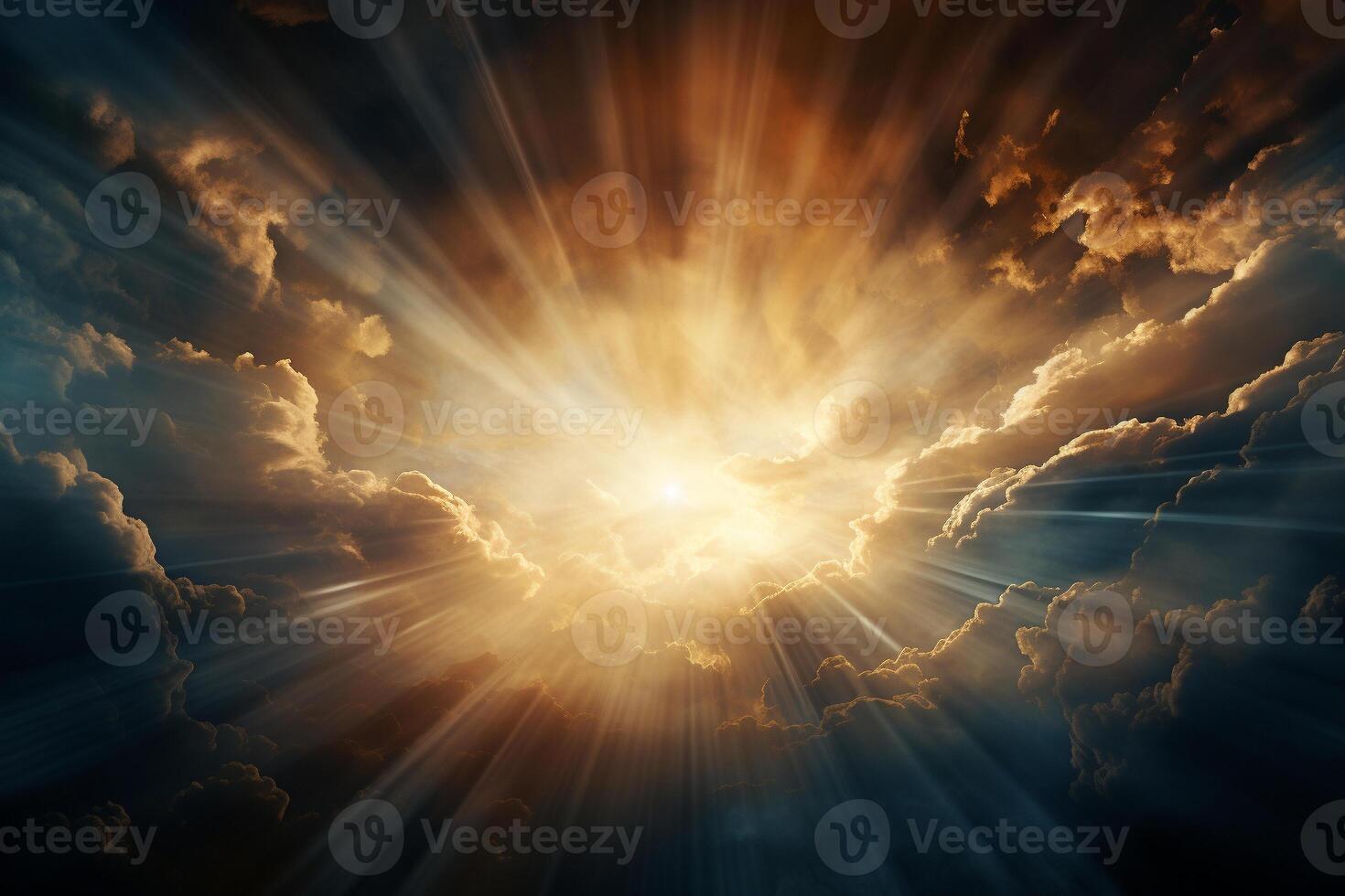 AI generated Sunlight struggling to break through heavy clouds, representing moments of hope photo