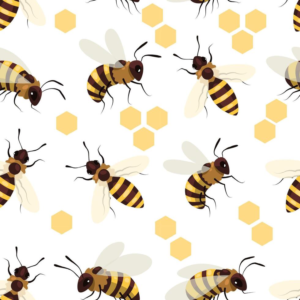 miel abeja modelo. sin costura impresión con con alas a rayas insecto, linda garabatear colmenar apicultura elementos para envase decoración tela. vector textura