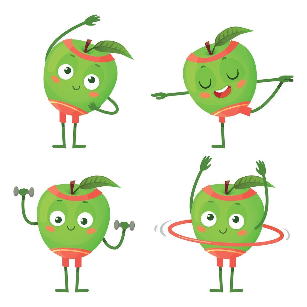 Cartoon apple character do fitness and sport vector