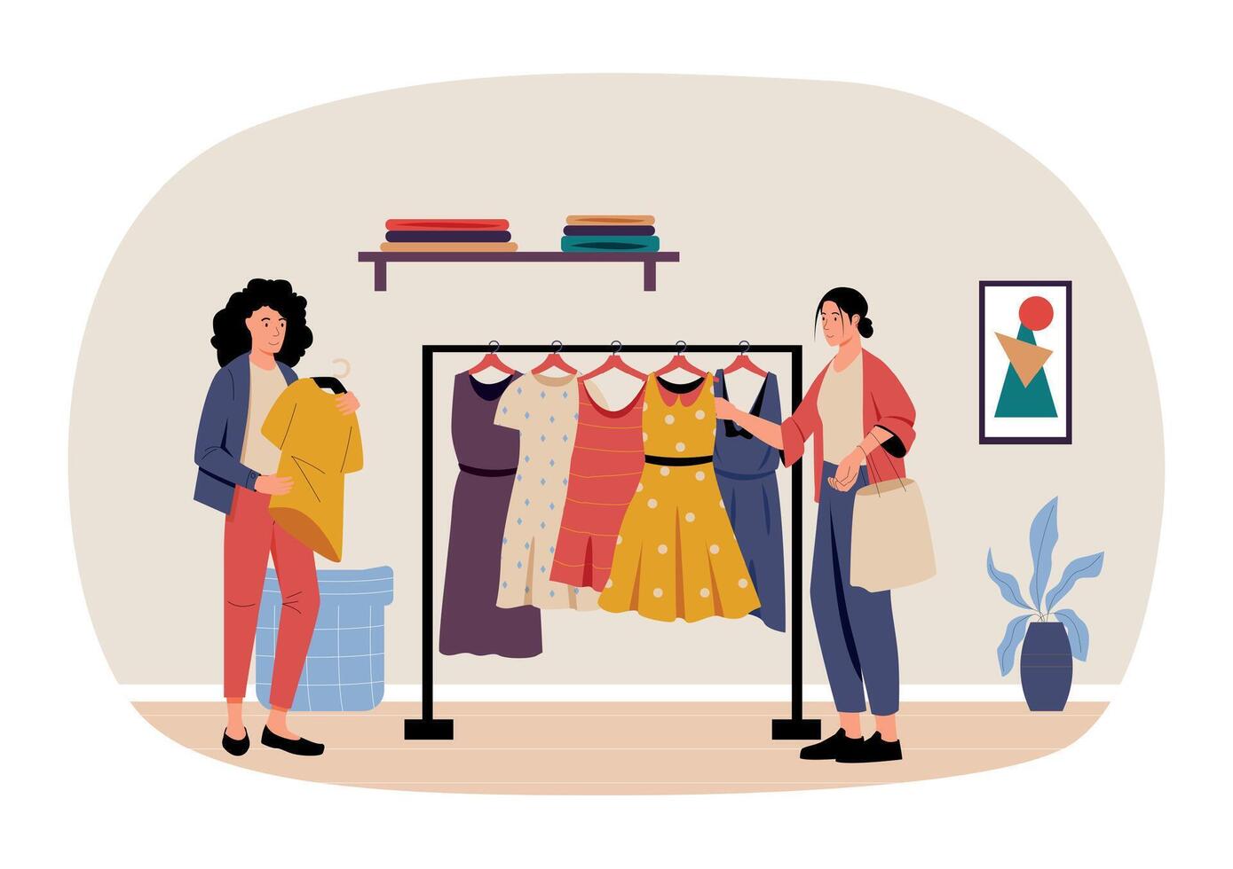 Shopping and buying concept, clothes store and market vector