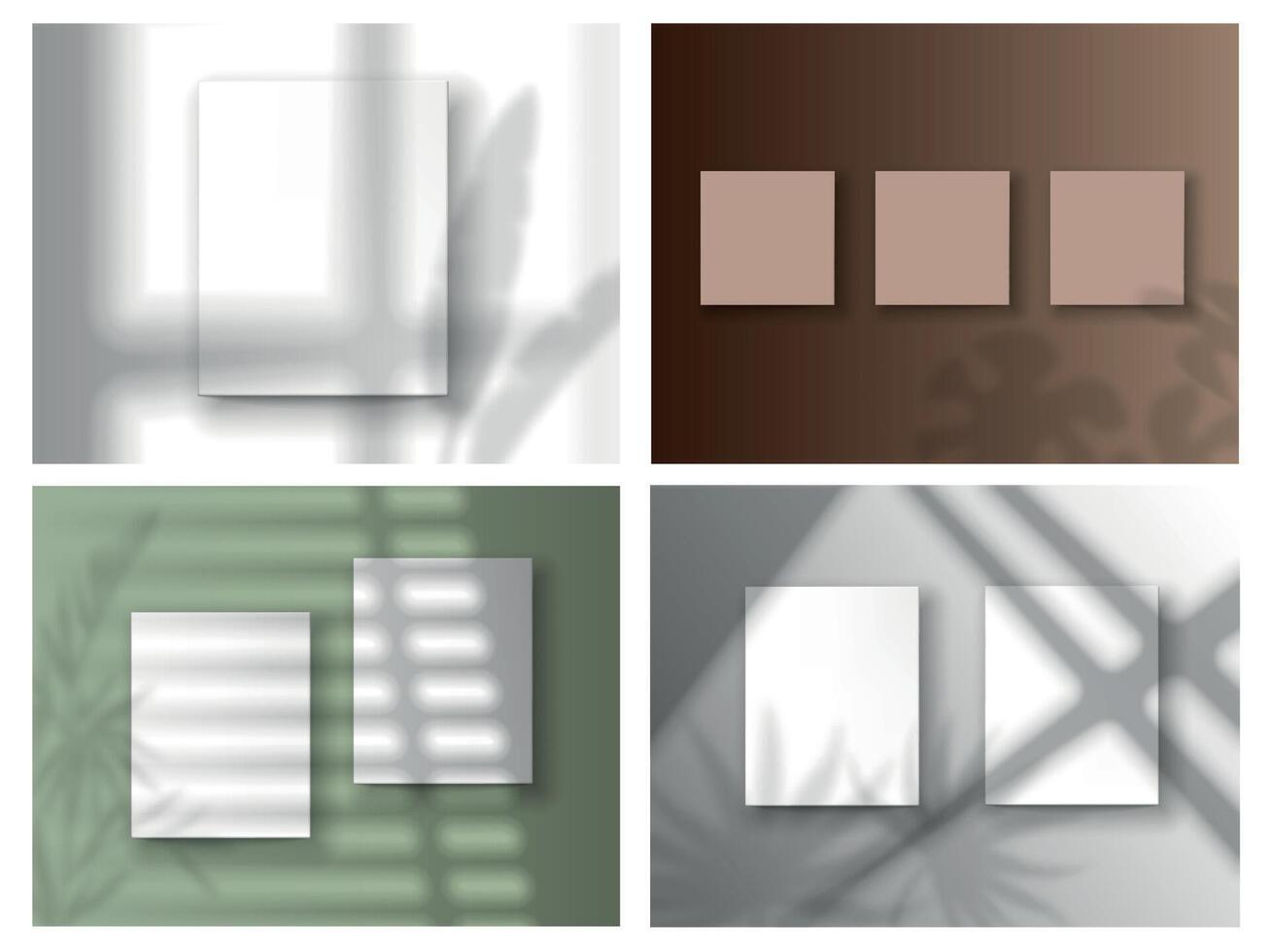 Shadow overlay paper. Posters with blurred tropical plants window frames and blinders shadow effect. Vector realistic template