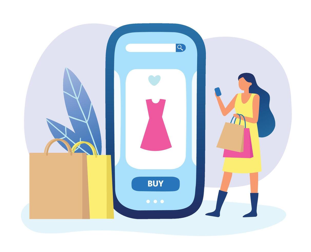 Woman do online shopping by mobile application vector