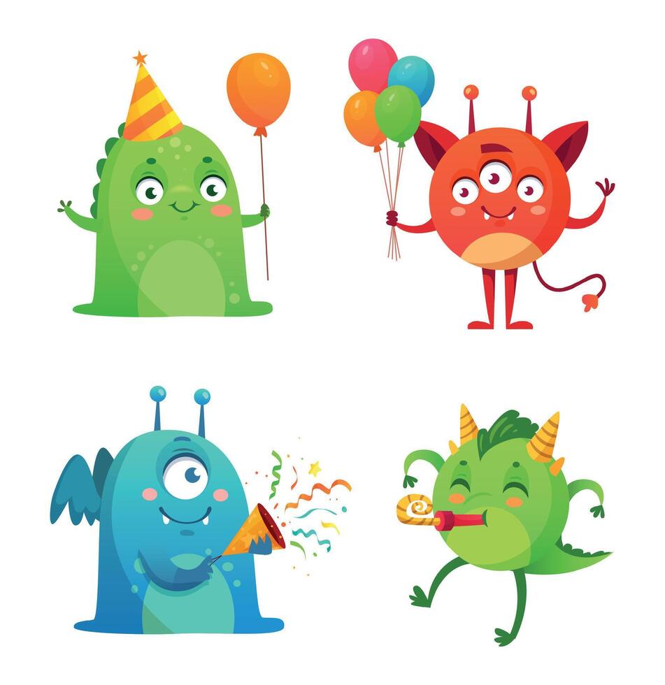 Cute monster happy birthday with gifts box vector