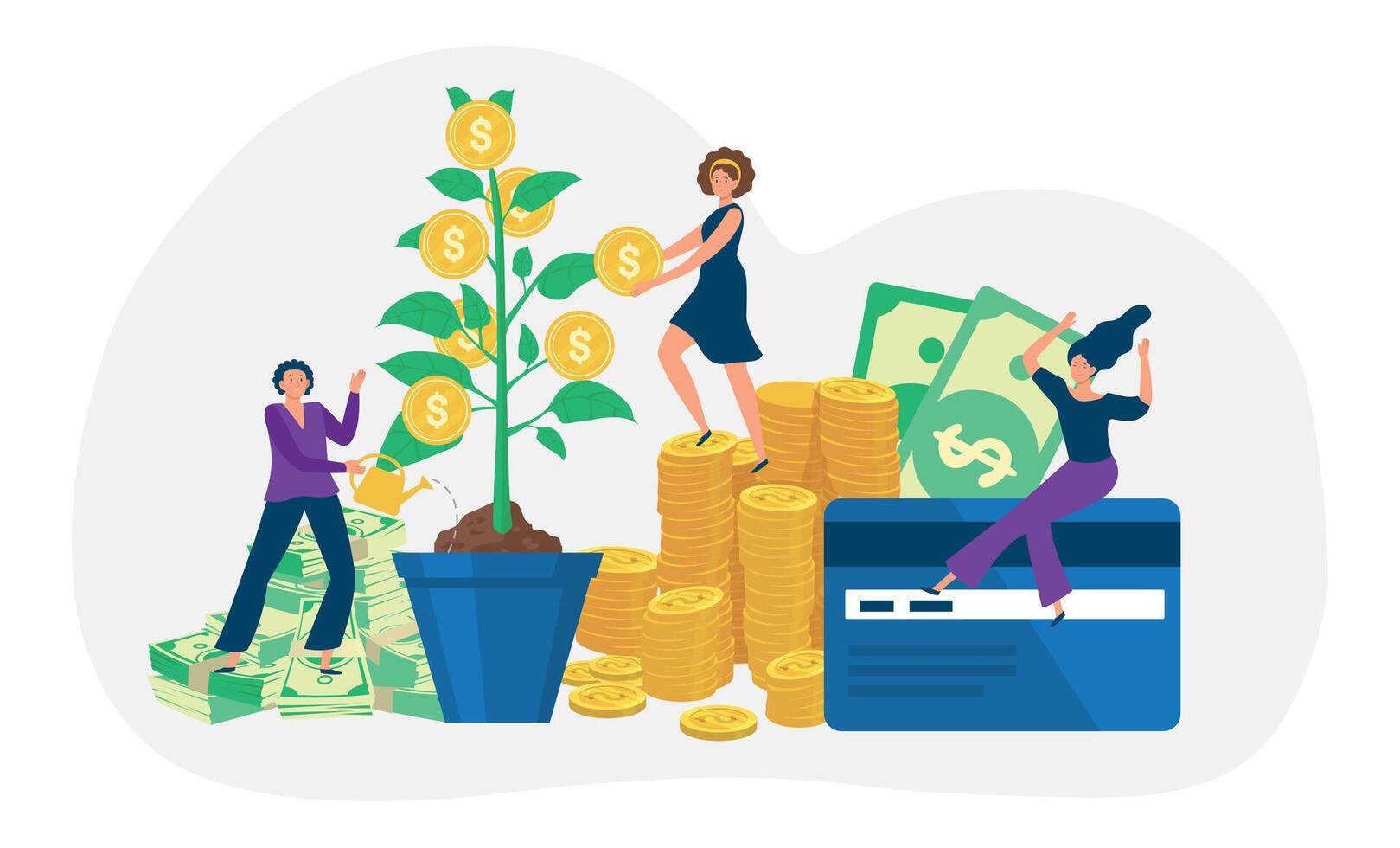 Money business investment collect profit from tree vector