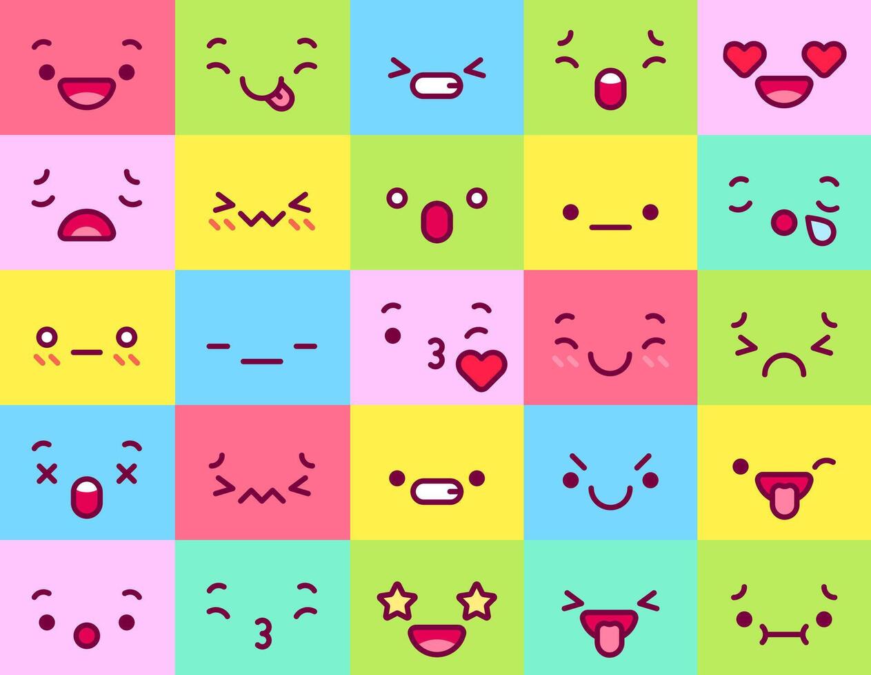 Cute colored faces collection. Happy smile expression vector