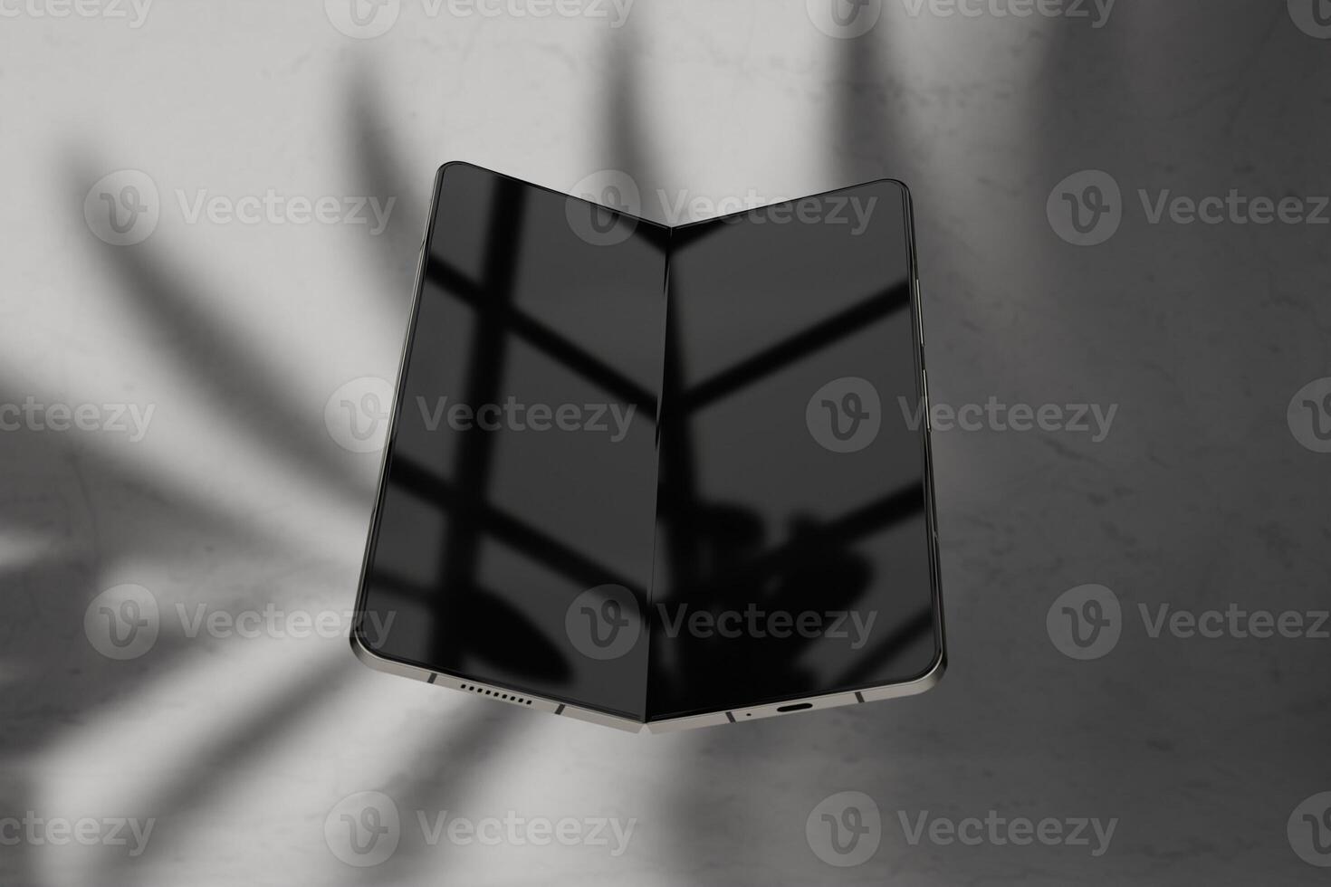 Foldable smartphone mockup with shadows overlay and screen reflection photo