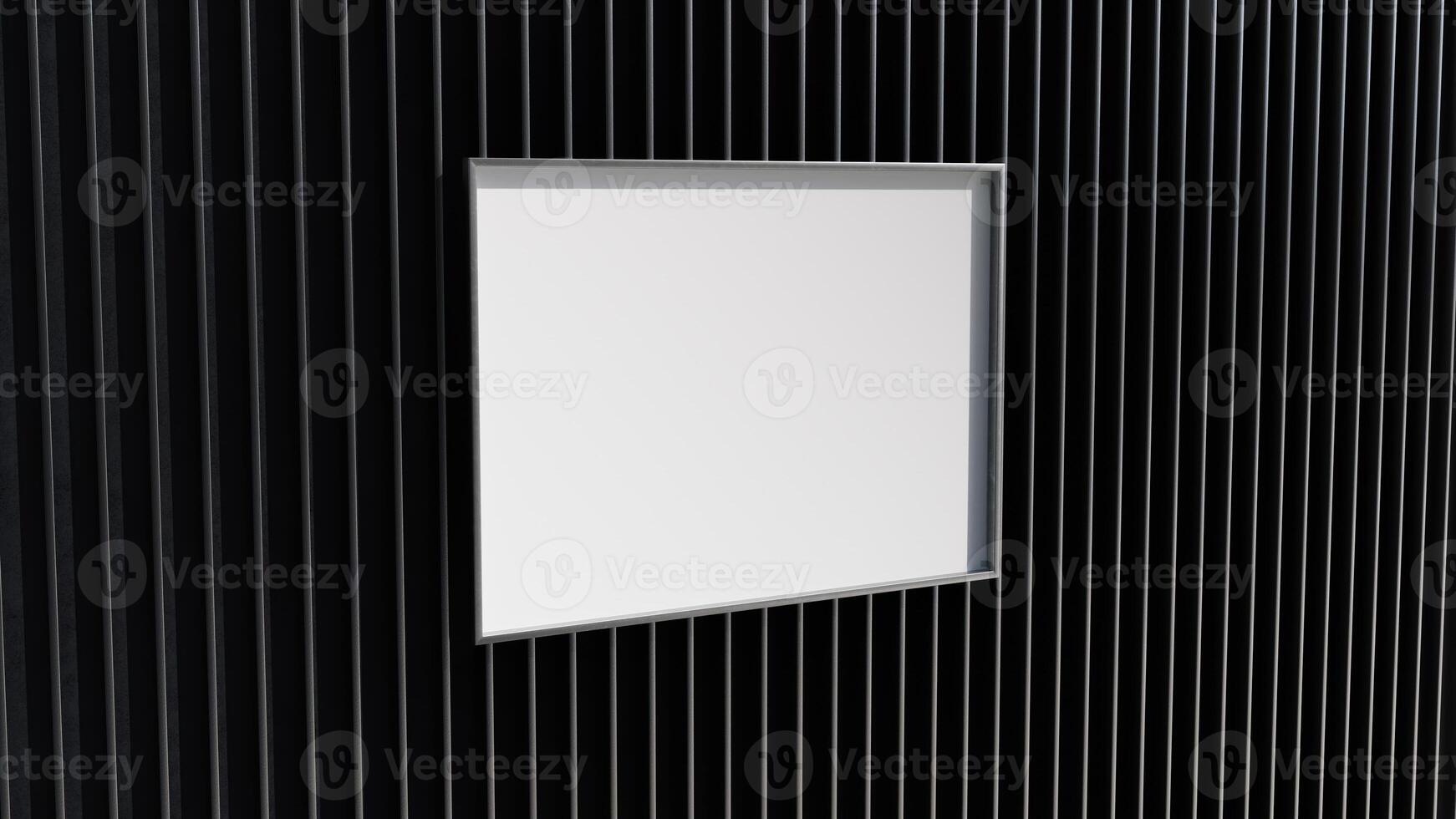 Outside blank horizontal poster in metal frame mockup photo