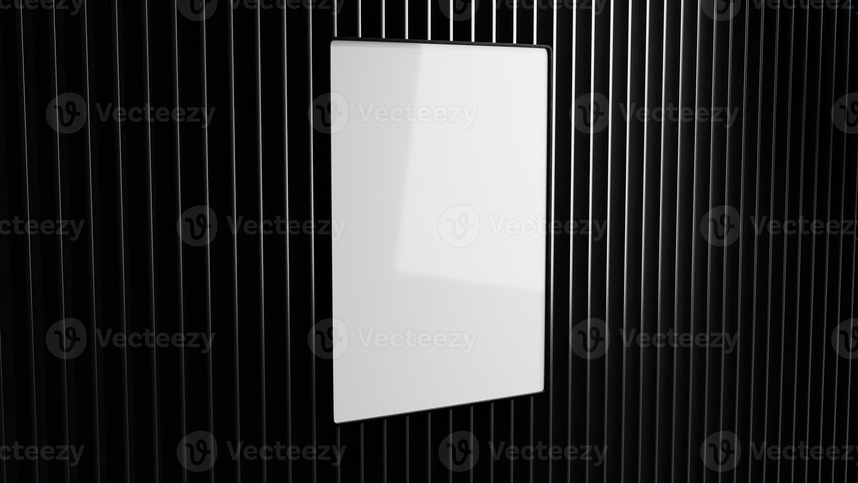 Outside blank vertical poster in metal frame mockup photo