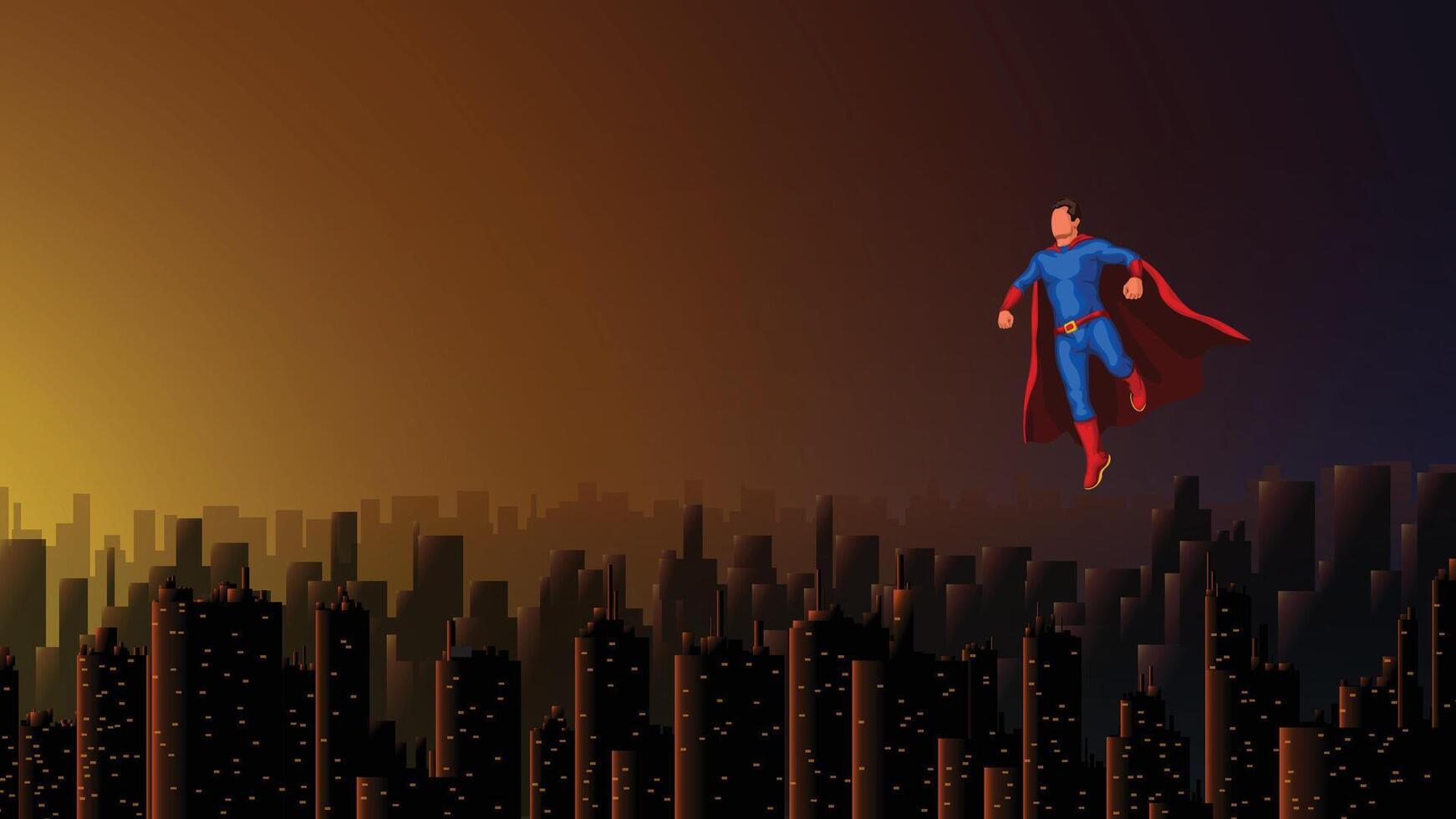 super hero above city vector