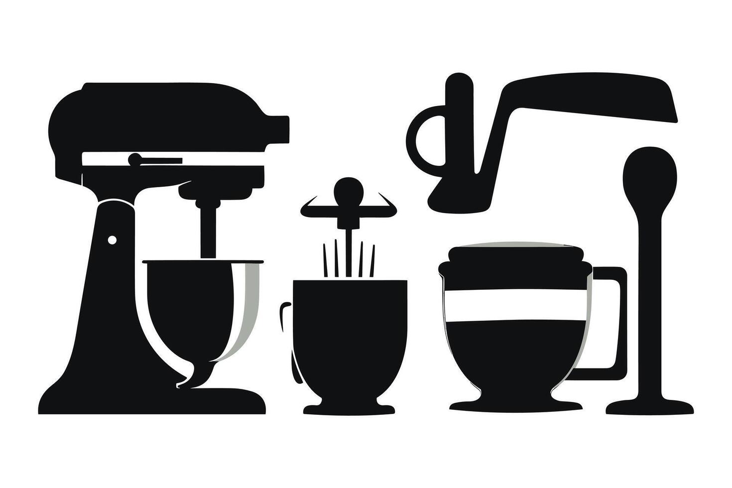 Silhouette of kitchen tools vector black elements, new, creative, restaurant tools silhouette, vector accessory hotel