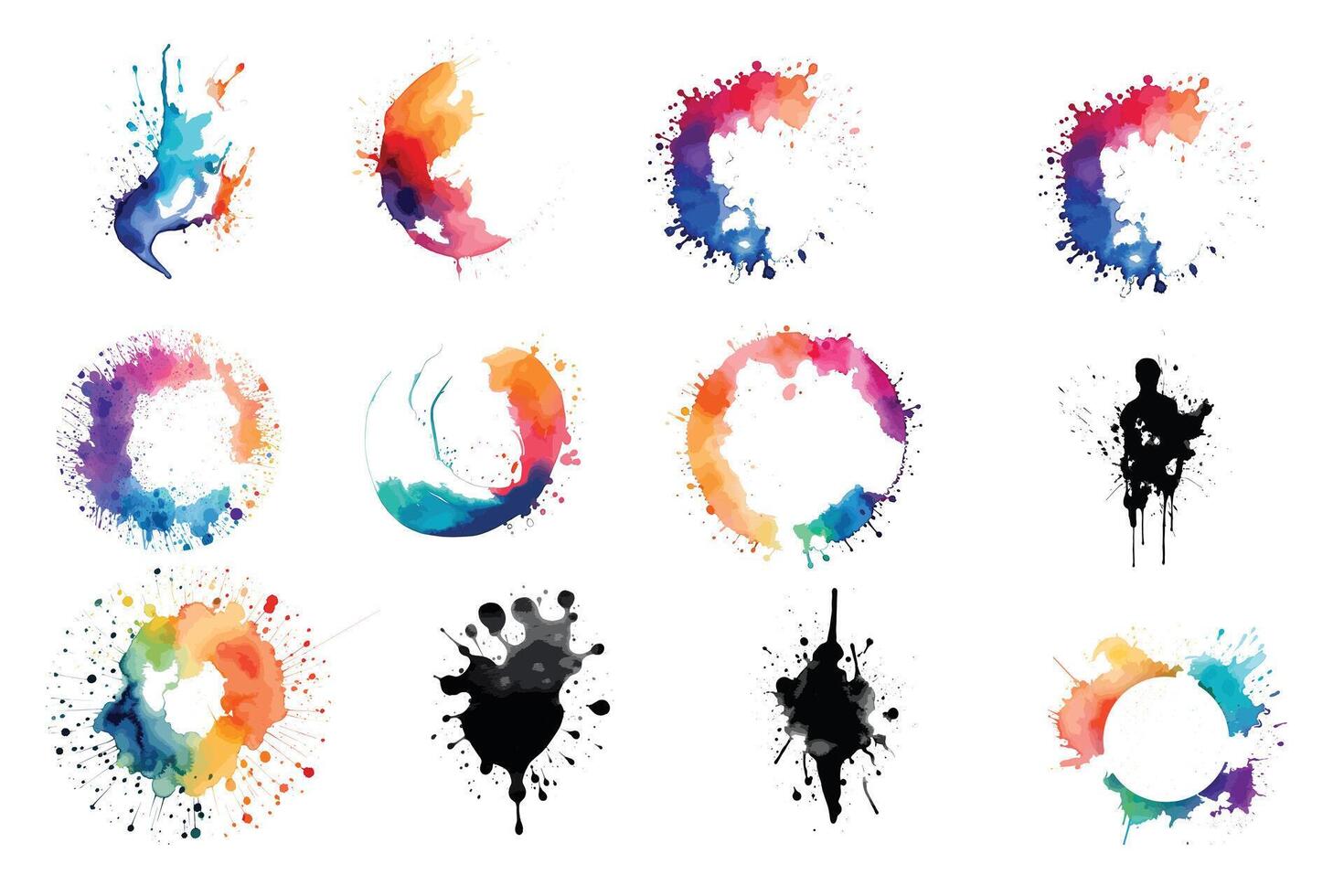 Silhouette of a set ink splatter vector