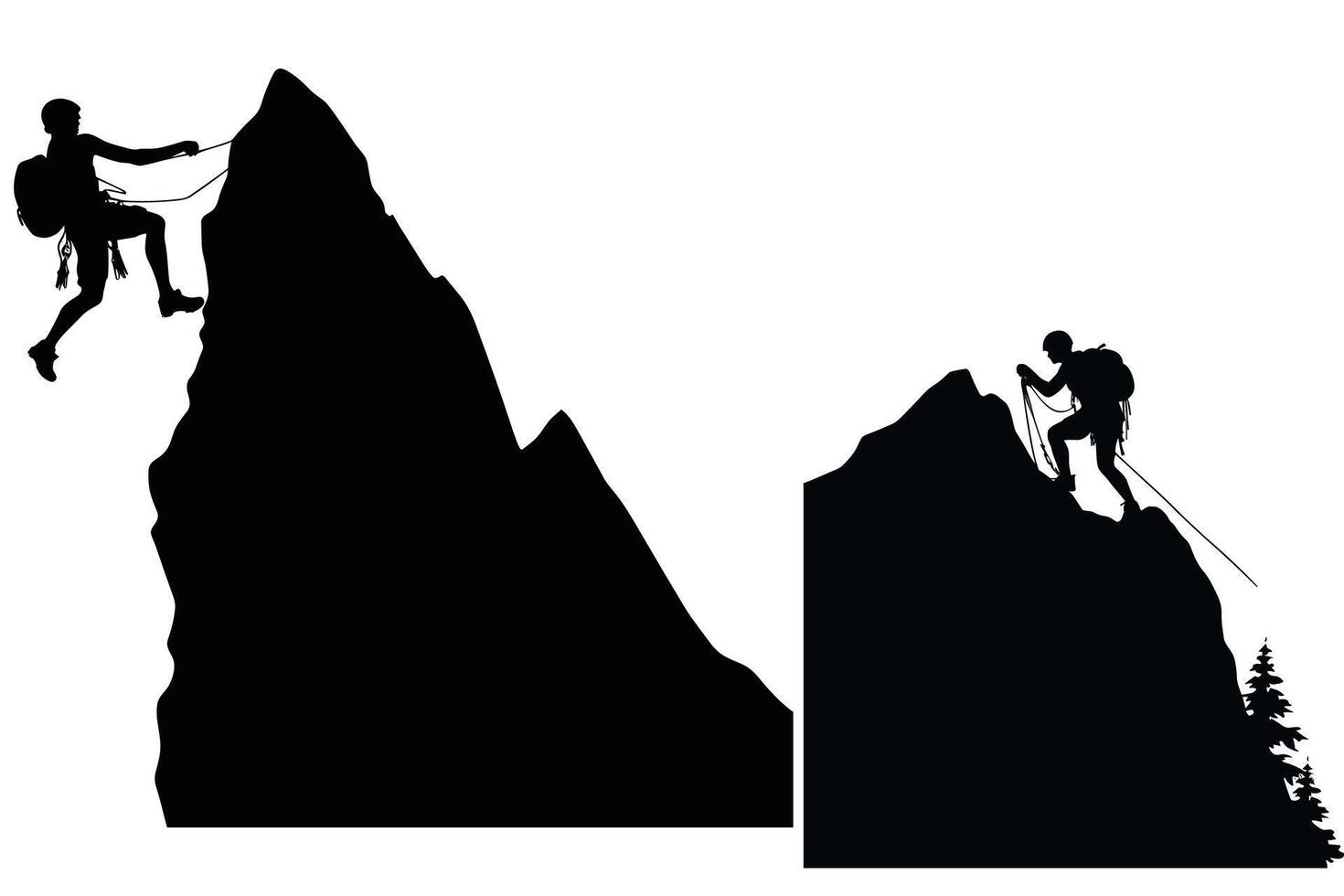 Hiking man climbing silhouette Silhouette of a Man hiking on mountain, hiking climbing silhouette vector