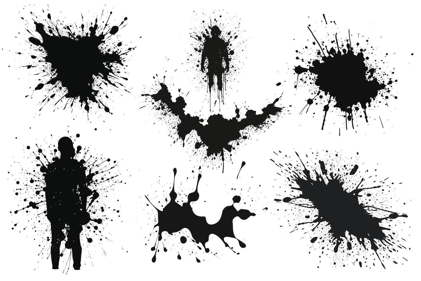 Silhouette of a set ink splatter vector