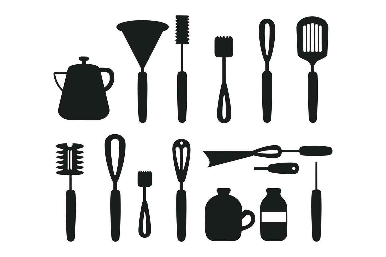 Silhouette of kitchen tools vector black elements, new, creative, restaurant tools silhouette, vector accessory hotel