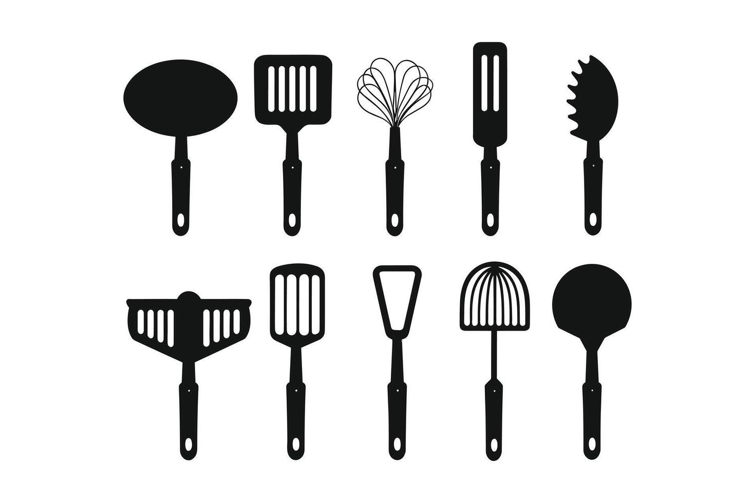 Silhouette of kitchen tools vector black elements, new, creative, restaurant tools silhouette, vector accessory hotel