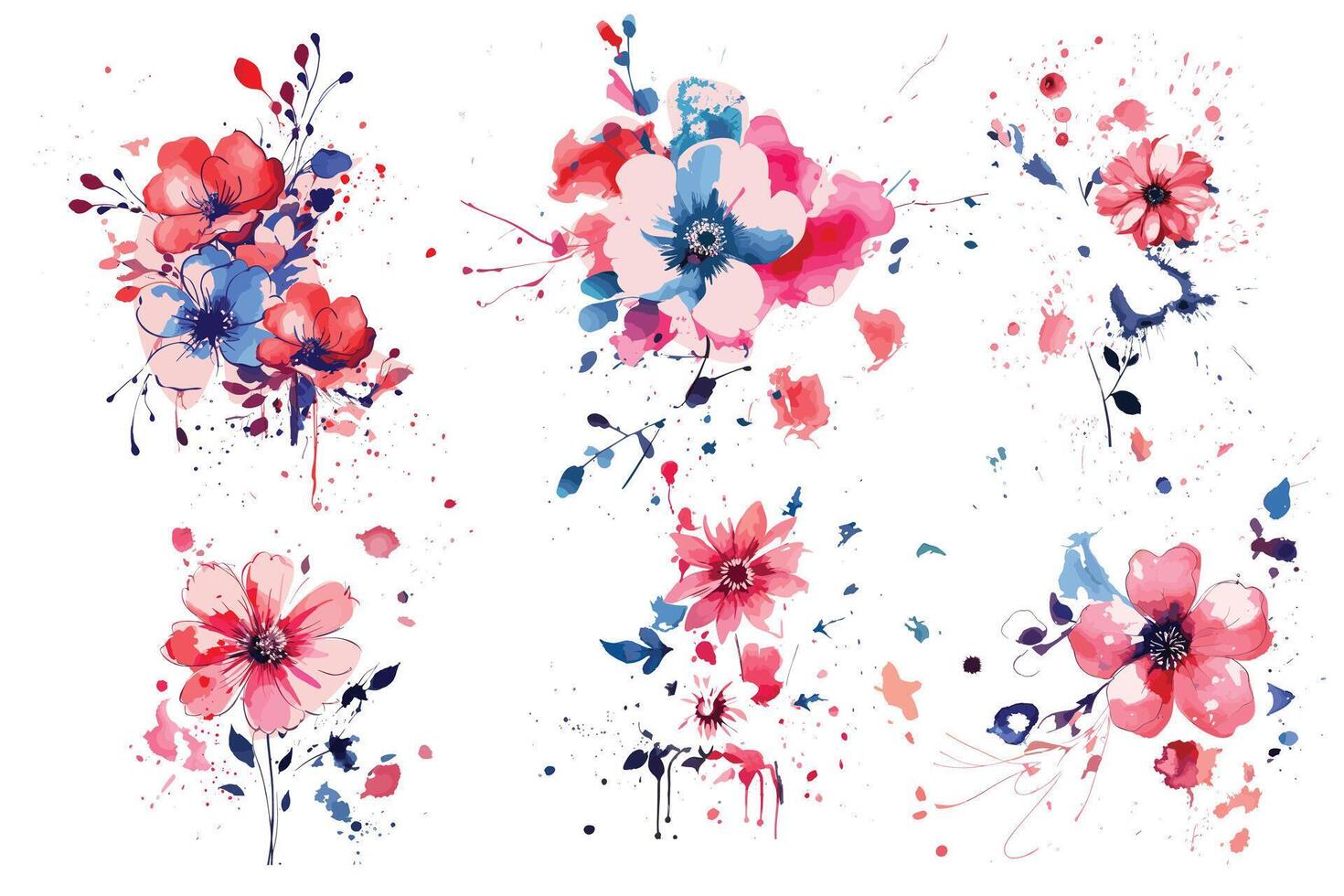 New watercolor floral vector bundle, creative flowers