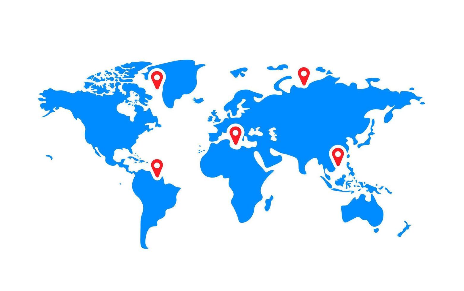 mundo mapa con ubicación icono vector ilustración. azul color mundo mapa modelo con continentes, norte y sur America, Europa y Asia, África y Australia