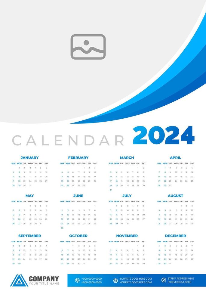 2024 pared calendario vector ilustración. semana empieza en domingo, sencillo planificador diseño plantilla, 2024 año corporativo negocio calendario diseño modelo. utilizar a muro, escritorio o negocio planificador calendario.