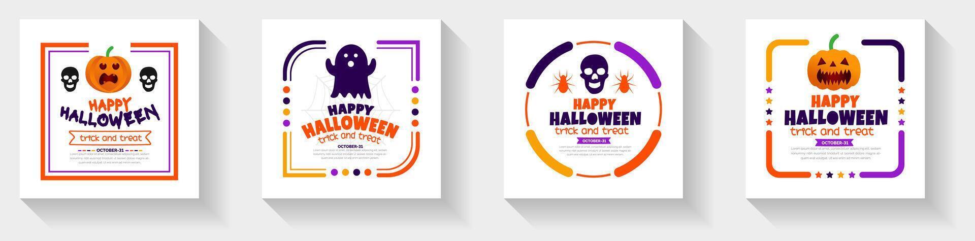 31 October happy Halloween social media post banner design template set with pumpkins and boo. use to background, banner, placard, party invitation card, book cover and poster design. vector