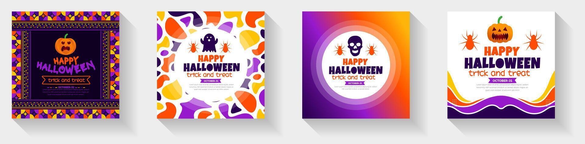 31 October happy Halloween social media post banner design template set with pumpkins and boo. use to background, banner, placard, party invitation card, book cover and poster design. vector