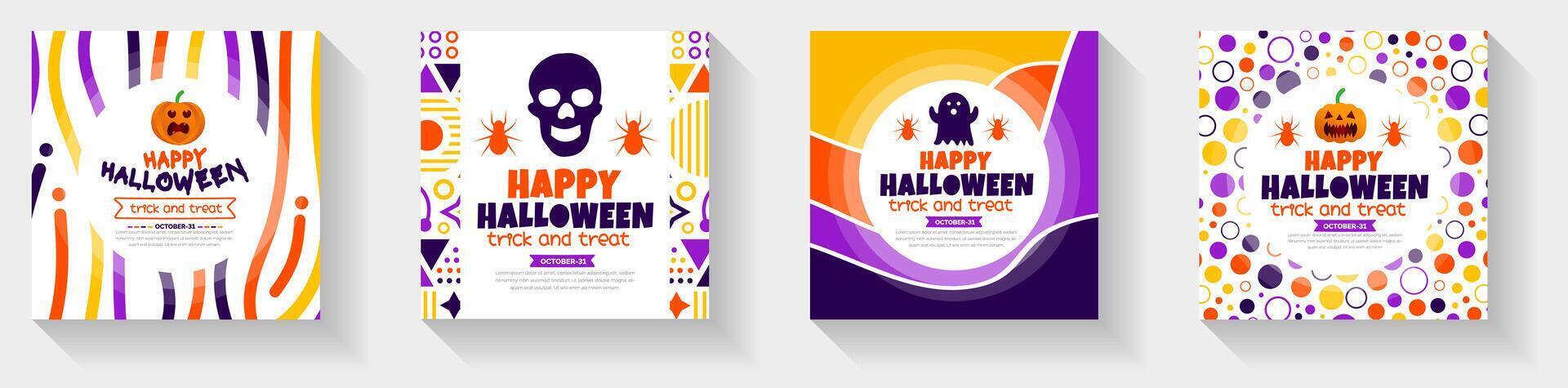 31 October happy Halloween social media post banner design template set with pumpkins and boo. use to background, banner, placard, party invitation card, book cover and poster design. vector