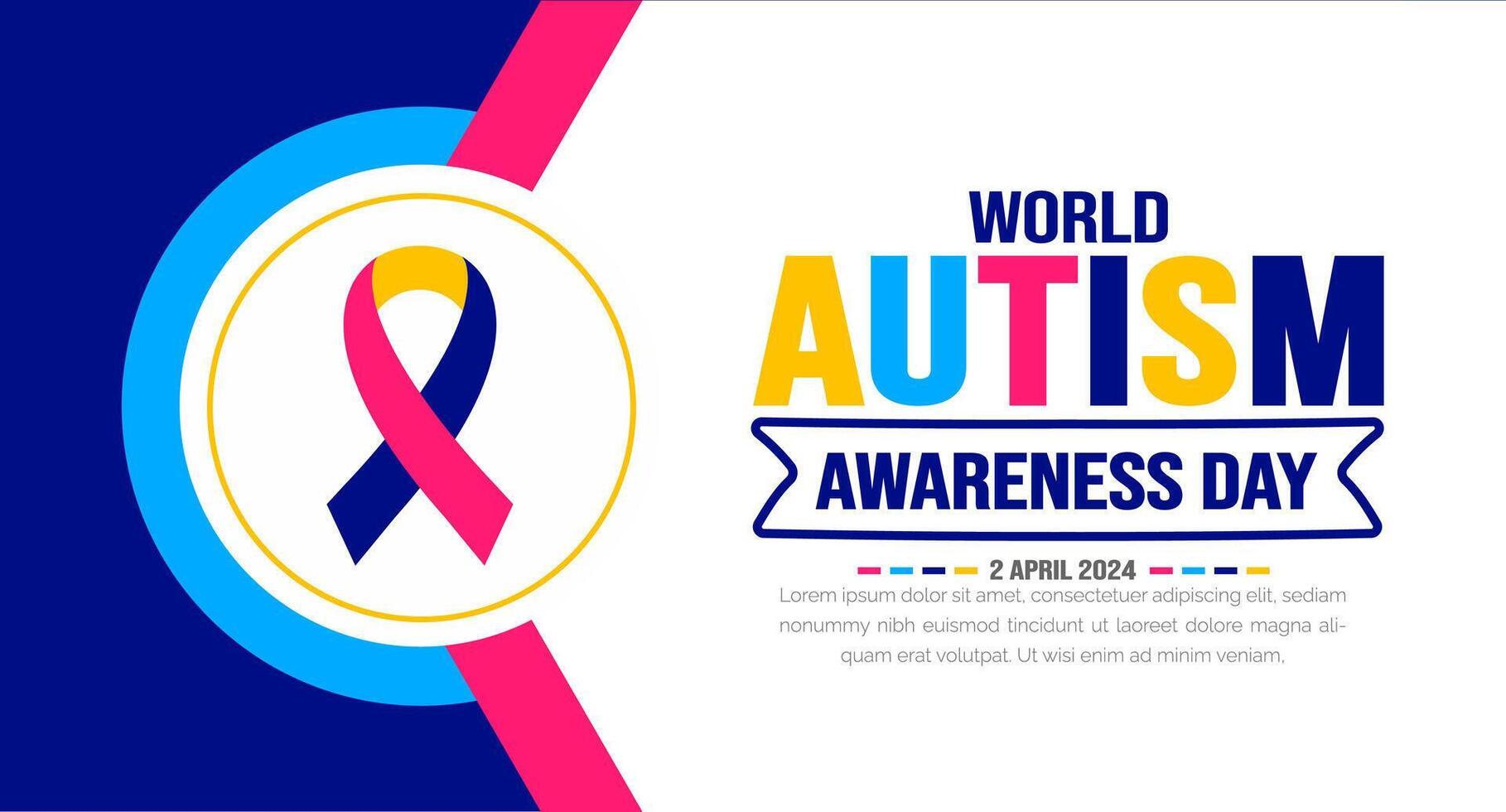 World autism awareness day ribbon icon background template use to banner, card, greeting card, poster, book cover, placard, photo frame, social media post banner template. celebrated in 2 April. vector