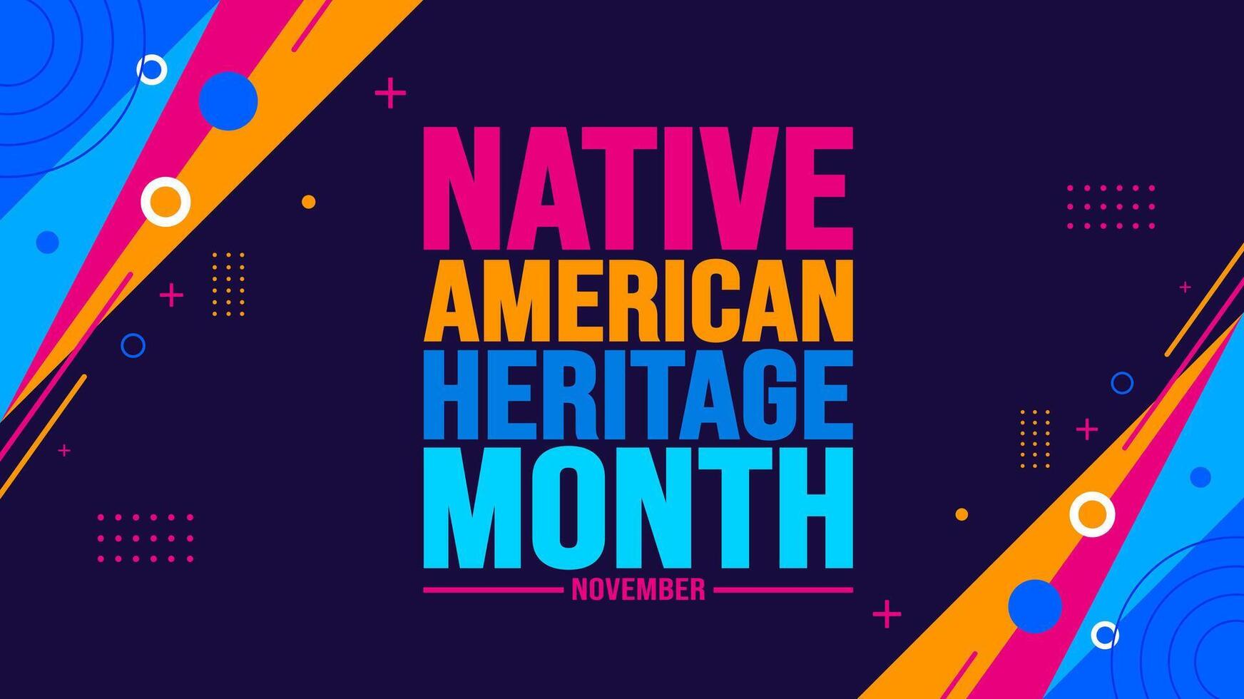 noviembre es nativo americano patrimonio mes antecedentes modelo. americano indio cultura celebrar anual en unido estados utilizar a bandera, cartel, tarjeta, póster diseño modelo con texto inscripción. vector