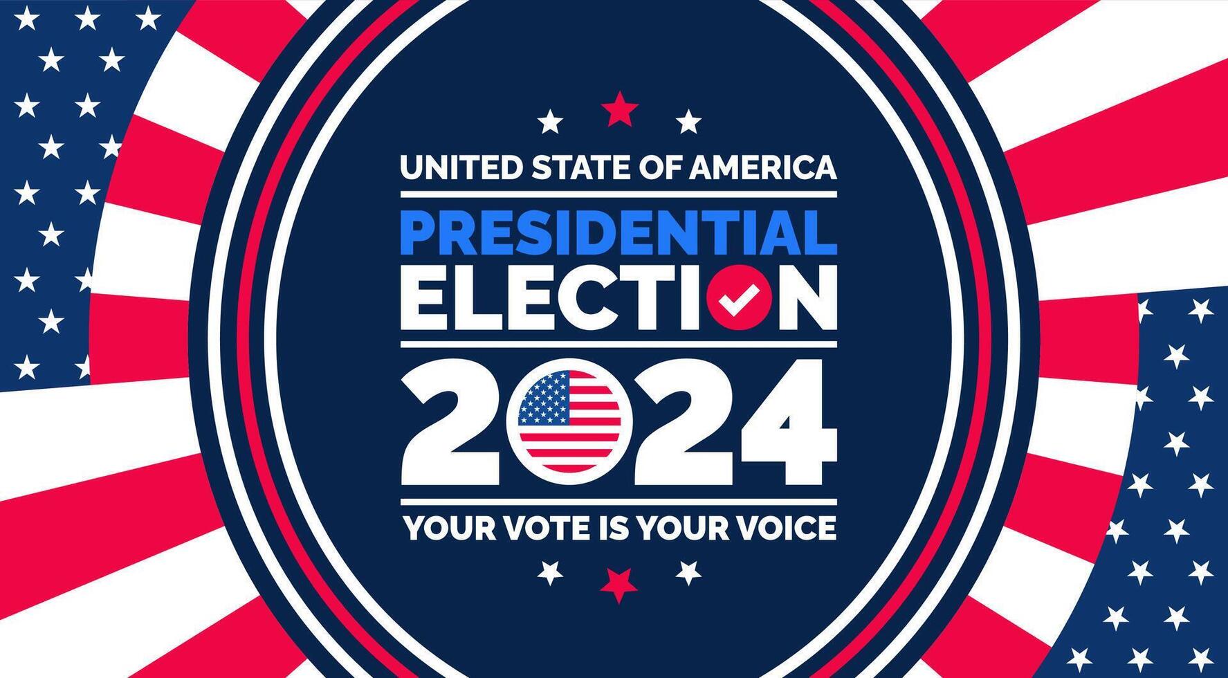 Presidential election 2024 background design template with USA flag. Vote in USA flag banner design. Election voting poster. president voting 2024. Political election 2024 campaign background. vector