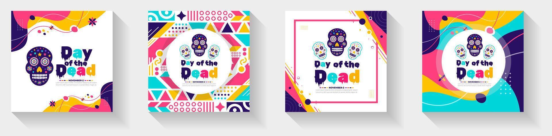 Day of the dead, Dia de los muertos, Dia de Muertos colorful Mexican skull art social media post banner design template. traditional Mexican holiday poster, party flyer, greeting card, banner vector