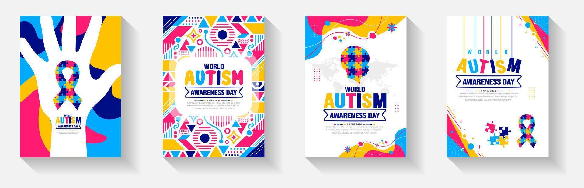 World autism awareness day book cover design template. celebrated in 2 April. use to background, banner, card, greeting card, poster, book cover, placard, photo frame vector