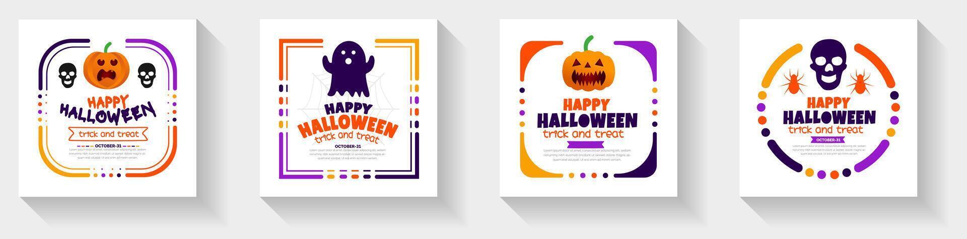 31 October happy Halloween social media post banner design template set with pumpkins and boo. use to background, banner, placard, party invitation card, book cover and poster design. vector