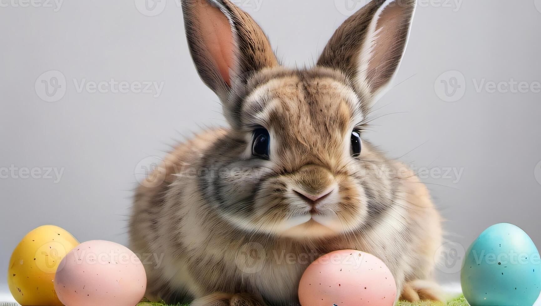 AI generated Photo Of Watercolor Painting Of A Cute Baby Bunny Holding An Easter Eggs On A White Background. AI Generated