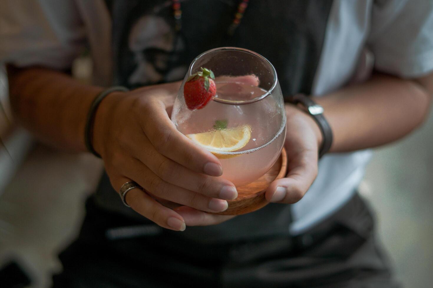 blue and red cocktails with lime for summer drinks photo