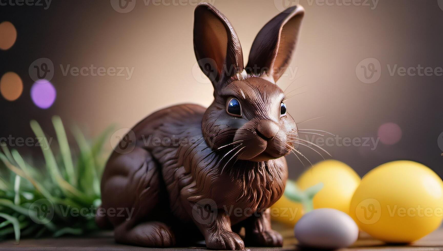 AI generated Photo Of Easter Bunny With Chocolate Eggs. AI Generated