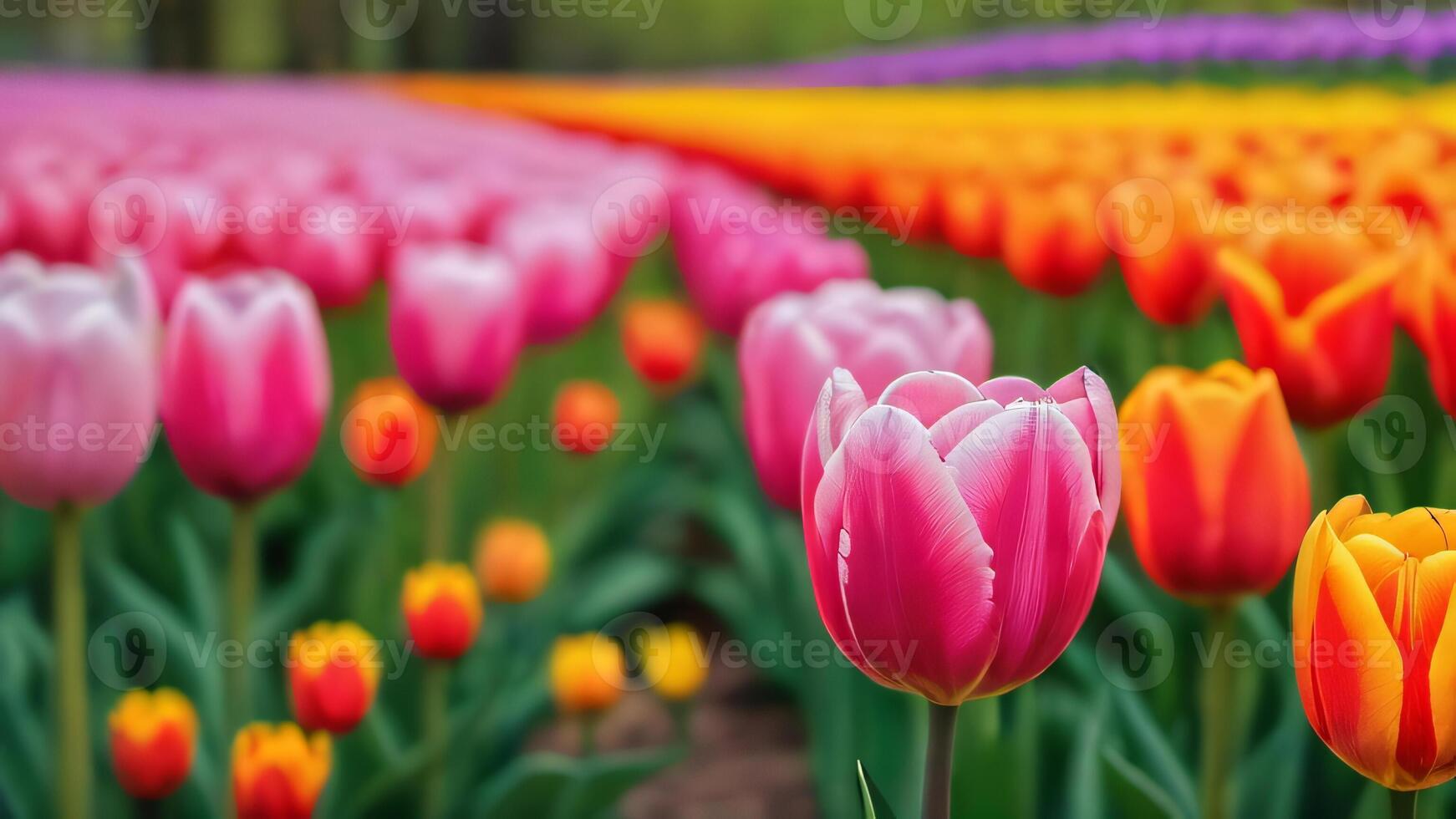 AI generated Photo Of Showcasing A Wonderland Of Tulips In Different Shades Creating A Visually Captivating Springthemed Background. AI Generated