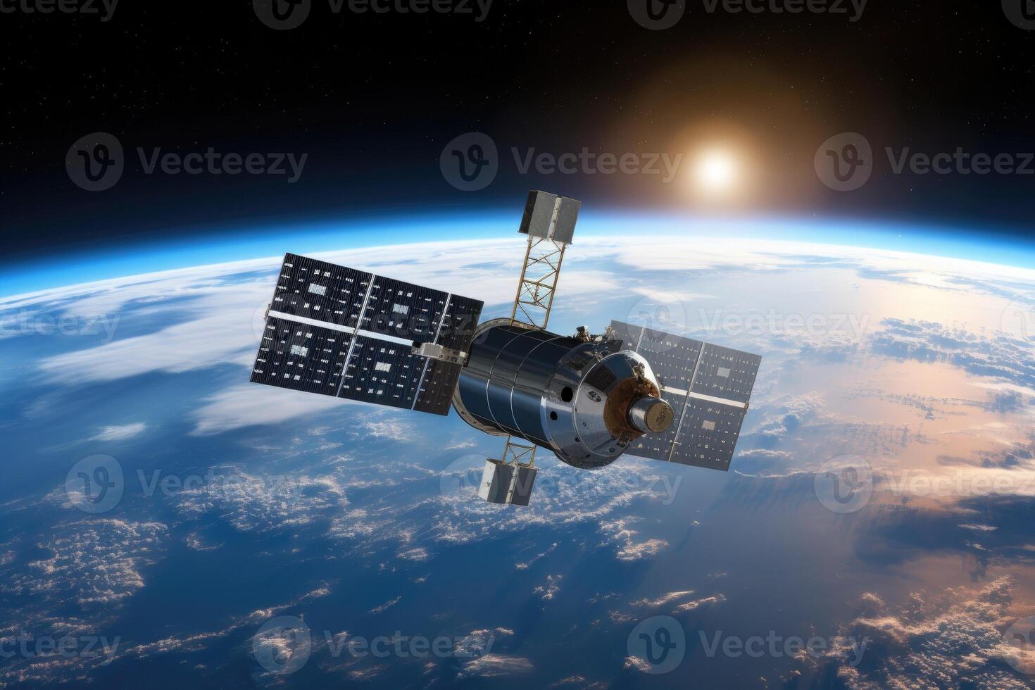 AI generated A space satellite above the Earth's surface. photo