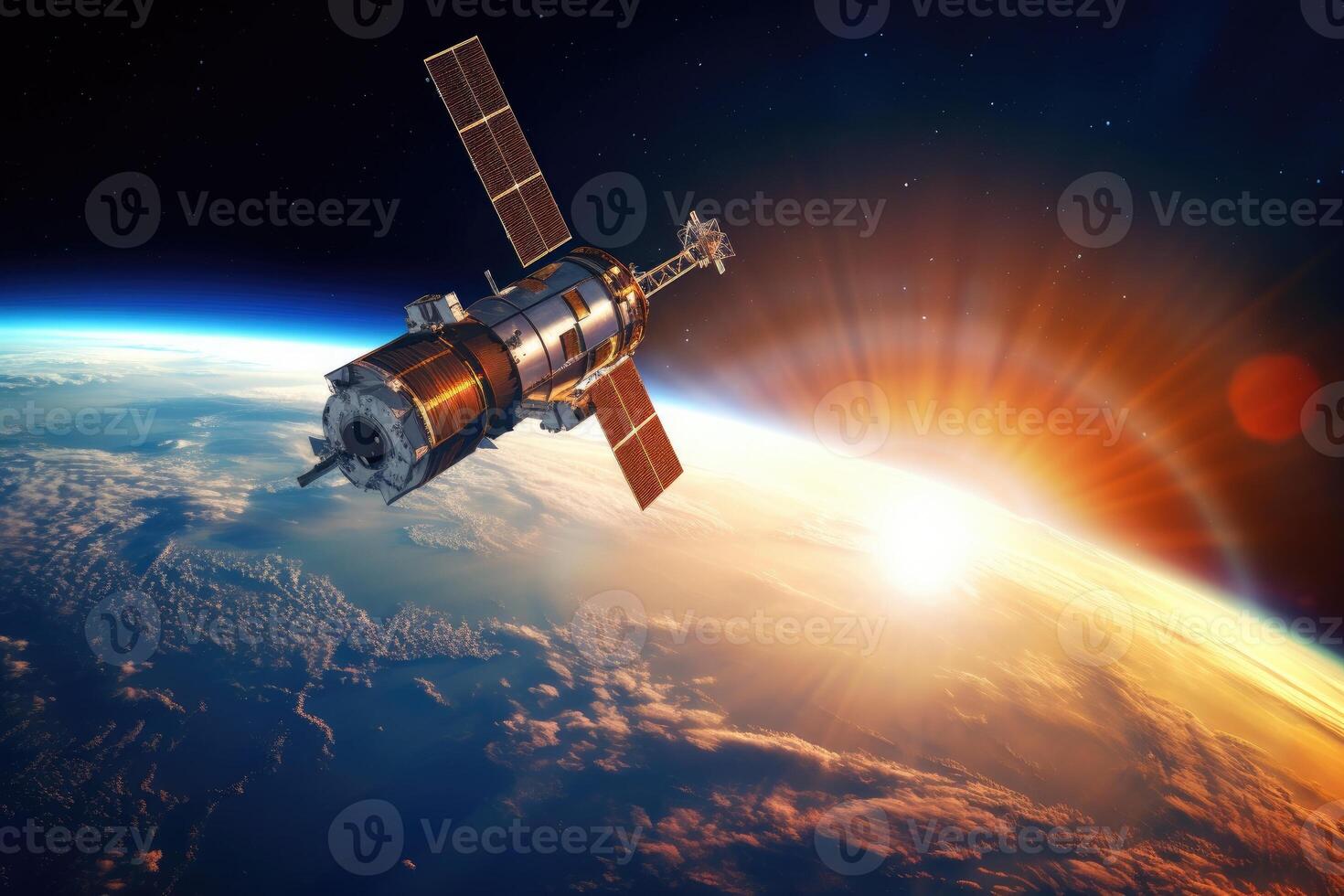 AI generated A space satellite above the Earth's surface. photo