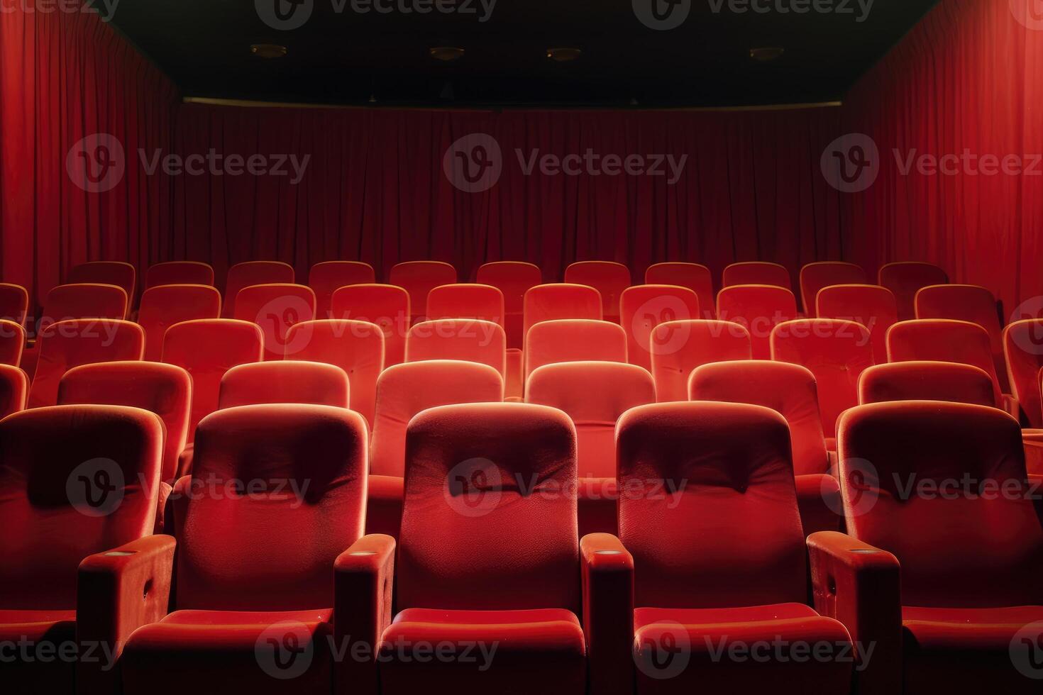 AI generated Empty burgundy seats in cinema photo