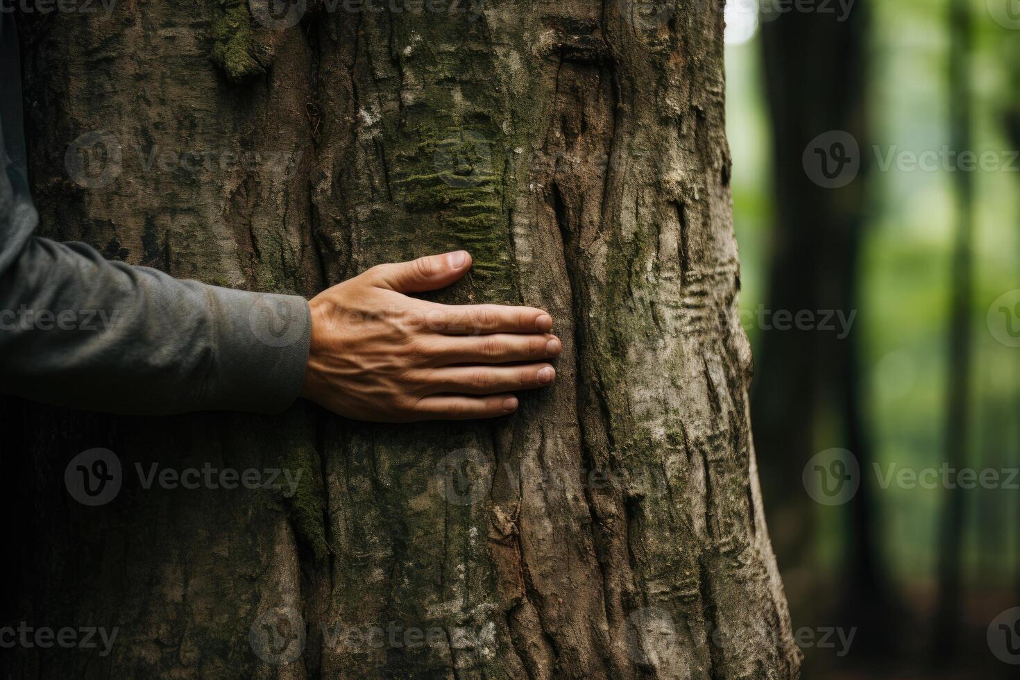 ai generado naturaleza amante abrazando maletero árbol foto