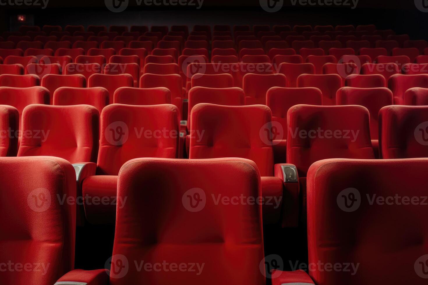 AI generated Empty burgundy seats in cinema photo