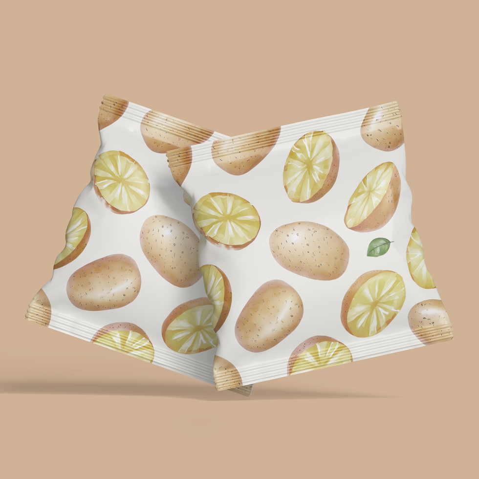 Plastic foil bag for packaging design, mockup template for food snack, chips, cookies, peanuts, candy. Isolated on white background psd