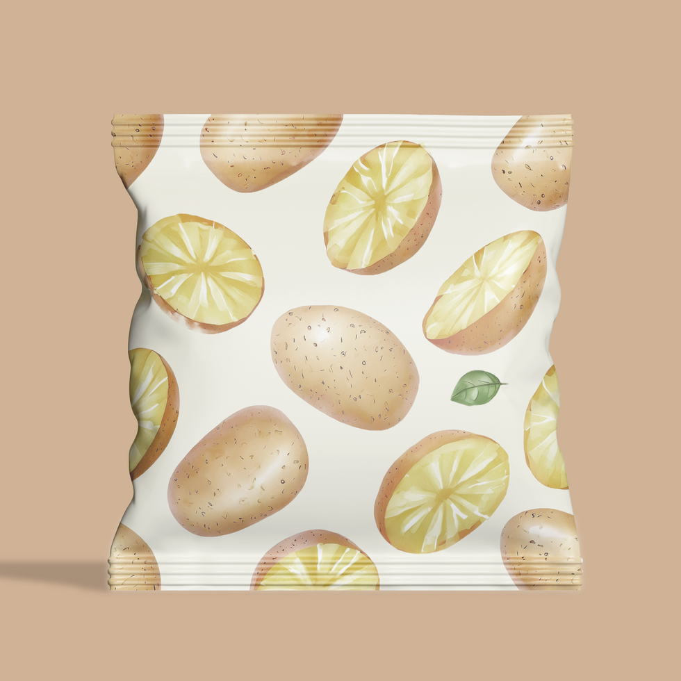 Plastic foil bag for packaging design, mockup template for food snack, chips, cookies, peanuts, candy. Isolated on white background psd