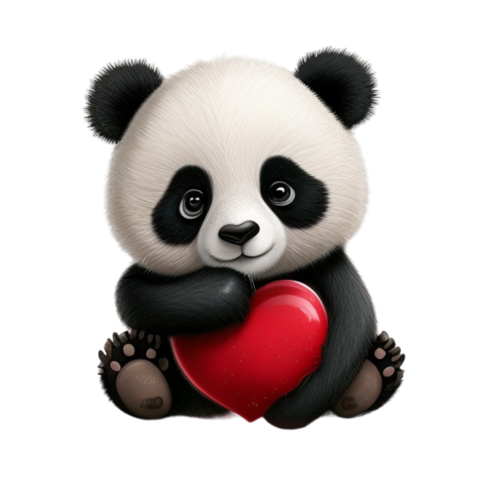 AI generated Panda holding big heart mammal bear png