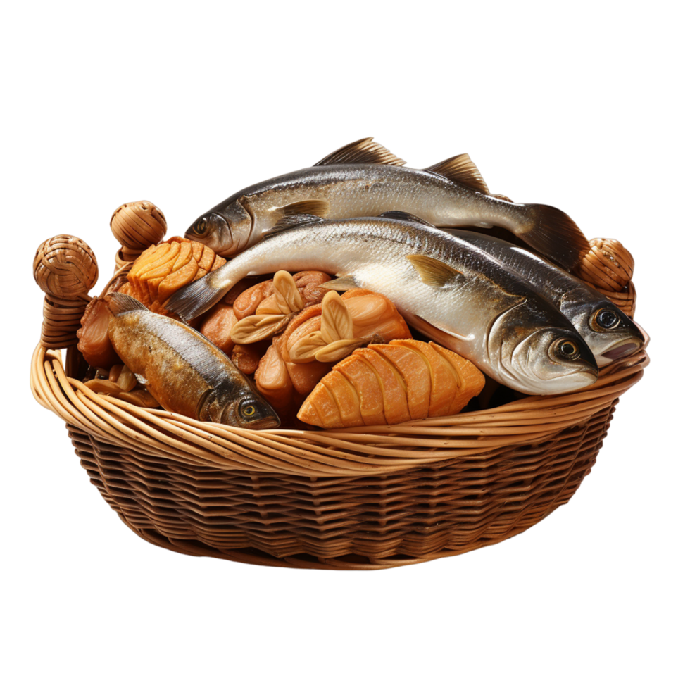 AI generated Basket with mackerel fish png